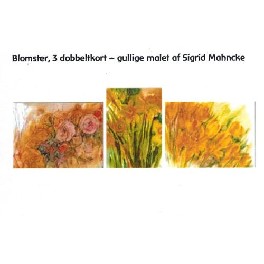 Blomster, 3 dobbeltkort - gullige