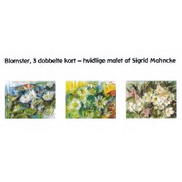 Blomster, 3 dobbeltkort - hvidlige